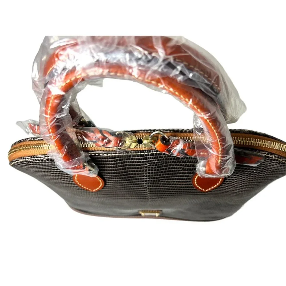 SOLD Dooney & Bourke Womens Grey Leather Lizard Embossed Zip Zip Satchel Handbag - Picture 7 of 14